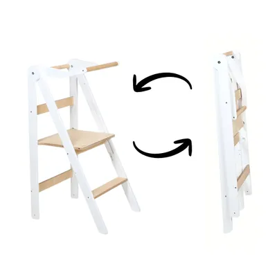 Produktbild von leg&go Klappbarer Lernturm Kinder aus Holz mit Sicherheitsgeländer, Weiß