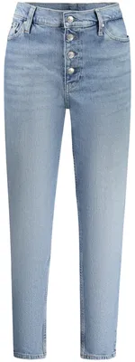 Produktbild von Damen Mom-Jeans Blau: Used-Look mit Knöpfen und Logo-Details
