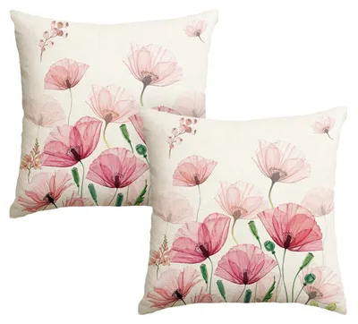 2er-Set Kissenbezüge Mohnblumen 45x45 cm Frühlingsdeko