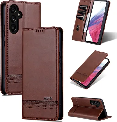 Image de Etui en cuir pour Samsung Galaxy A35 5G, étui portefeuille pliable avec fermeture magnétique et support Café