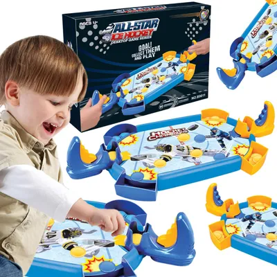 Produktbild von Hockey-Set mit Krabbe – Geschicklichkeitsspiel für die ganze Familie – Tischhockey mit Pucks und Abschussvorrichtung