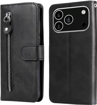 Produktbild von Mobigear Zipper iPhone 17 Pro Hülle Klapphülle Geldbörse - Schwarz