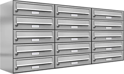Produktbild von 15er Edelstahl Briefkasten Anlage 15 Fach Wandbriefkasten Postkasten