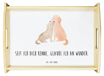 Produktbild von Mr. & Mrs. Panda Tablett Hunde Liebe - Weiß - Geschenk, Holztablett, Hundespruch, Optimitisch, Hund, sofatablett, Servier, Sprüche, Serviertablett, Kuscheln, Deko, Herz