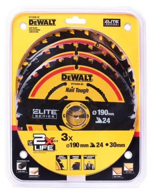 Produktbild von DEWALT ELITE 190mm 24Z Kreissägeblatt 3er-Pack Nail Tough, DT10399-QZ