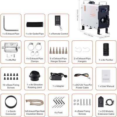 Image de Chauffage à air diesel, écran Bluetooth, système d'alarme CO, 2KW