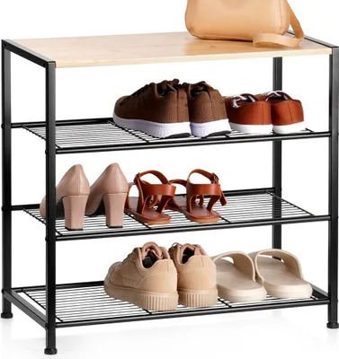 Obrázek produktu pro Vilde | botník - stojan na boty - kov a dřevo - 60x30x57 cm - 4-patrový - organizér na boty