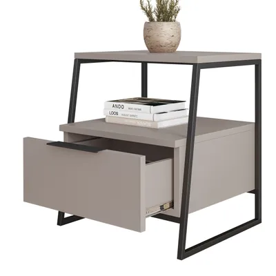 Image de DECORTIE Pal Table de nuit Moderne Avec Tiroir Moka Clair Polyvalent , 45 x 40 x 50 cm