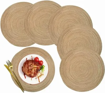 Productafbeelding van Inovra- Placemats 6 Stuks - Ronde Placemats - Katoengaren - Antislip - Eenvoudig Schoon Te Maken - Diameter 30 cm - Tafelmat