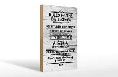 Produktbild von Holzschild Spruch 20x30cm rules of the bathroom wash hands
