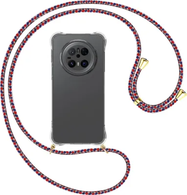 Produktbild von Handykette Backcover-Schutzhülle mit Band (Metall goldfarben) für Huawei Mate 70 - silber/blau/rot