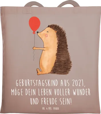 Produktbild von Mr. & Mrs. Panda Tote Bag 2021 Geburtstag - Braun Pastell - Geschenk, Geburtstagskind aus, Schultasche, Inspiration, feiern, Tasche, Geburtstagswünsche, Happy Birthday