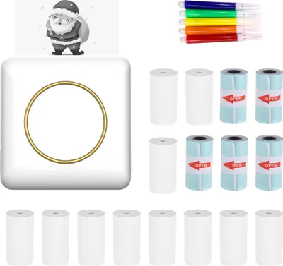 Produktbild von Mini termotlačiareň, fototlačiareň 203 DPI, bezdrôtová Bluetooth, okamžitá tlačiareň, samolepka s 11 kotúčmi termálneho papiera 57 x 25 mm, 5 kotúčov samolepiaceho termálneho papiera, 5 kusov farebných fixiek kompatibilných so systémom Android iOS