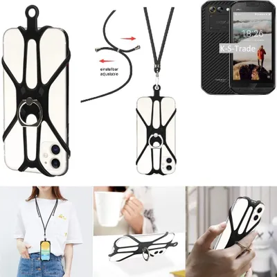 Produktbild von K-S-Trade 3in1 Handykette Handyband Handykordel Halsband Smartphone-Ring Handy-Ring kompatibel mit Doogee S30 Fingerhalterung Handyring Tischständer