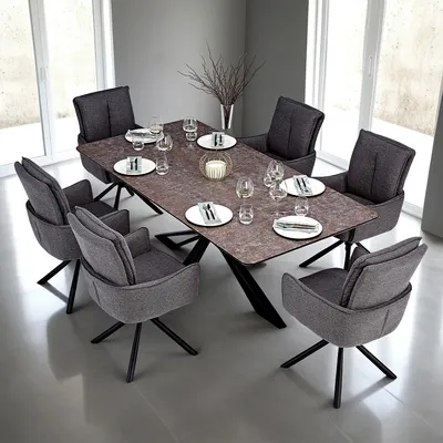 Image de HomeStyle4U Table salle à manger 200x100 marron noir 6 chaises anthracite