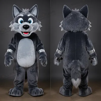 Produktbild von Mitternachtsgrauer MASTICOT Cartoon-Wolf-Maskottchen "Say Wolf"