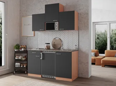 Produktbild von Küche Miniküche Singleküche Küchenzeile Einbau Buche Grau Gerda 150 cm Respekta