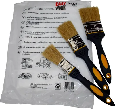 Produktbild von Pinselset Flachpinsel 25 - 50mm Malerpinsel Set mit Maler Abdeckfolie