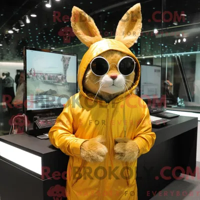 Obrázek produktu pro Postava REDBROKOLY maskota zlatého divokého králíka v mikině s kapucí a brýlemi