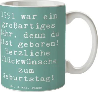 Produktbild von Mr. & Mrs. Panda Teebecher Spruch 1991 Geburtstag - Meeresbrise - Geschenk, Glückwunsch, Geburtstagsgeschenk, Kaffeebecher, Erinnerungen, Becher, Tasse, besondere Anlässe