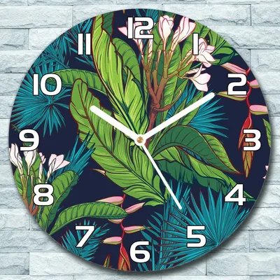 Produktbild von Wanduhr aus Glas Rund fi 30 Dschungel Blätter Quarz Deko Schlafzimmer Büro