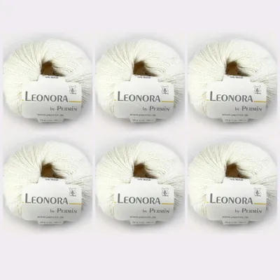 Image de 6 pelotes de Leonora by Permin – Fil raffiné en soie, laine et mohair (20, blanc cassé)