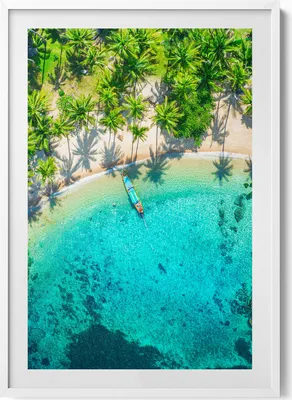 Produktbild von Tropischer Strand auf Koh Tao– Wandbild mit Rahmen – Gerahmtes Bild  – Wanddekoration – 70x100 cm –  Weiß Rahmen