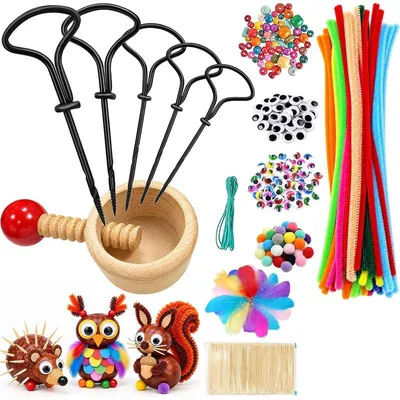 Produktbild von Kastanienbohrer Set für Kinder, Herbst Bastelset mit 5 Bohrern, Kastanienhalter und buntem Zubehör, für Kastanientiere und Naturbasteleien