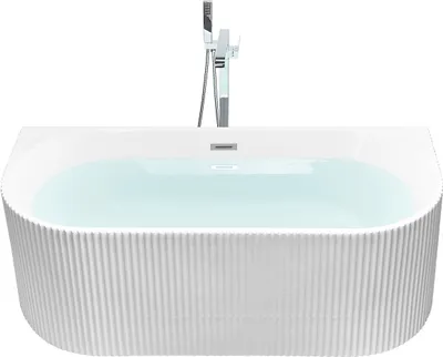 Obrázek produktu pro BELIANI Oválná vana namontovaná na stěnu Matný bílý akrylát 170 x 80 cm Drážkovaná povrchová úprava Moderní styl Koupelna