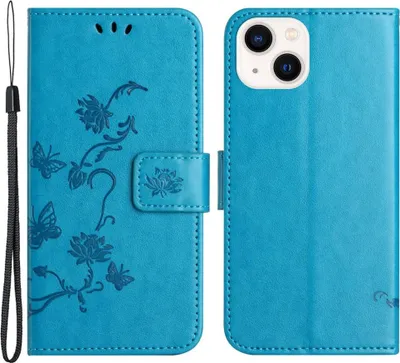 Produktbild von iPhone 15 Hülle - Coverup Blumen & Schmetterlinge Klapphülle - Blau