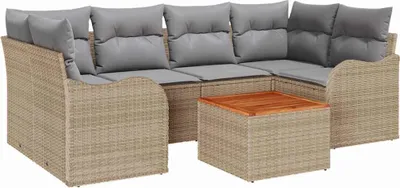 Produktbild von vidaXL Gartensofa-set 7 stk. Beige Poly-Rattan