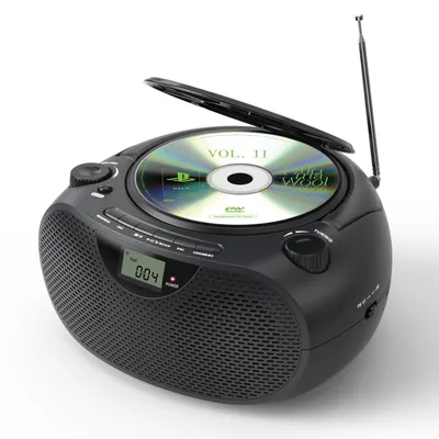 Immagine prodotto di Lettore CD portatile ZELURXX Boombox con Bluetooth 5.0, radio FM, AUX e USB – Compatibile con CD-R/CD-RW/MP3/WMA, alimentazione a rete e a batteria, nero