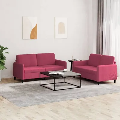 Produktbild von 2-tlg. Sofagarnitur Weinrot Samt 3201978