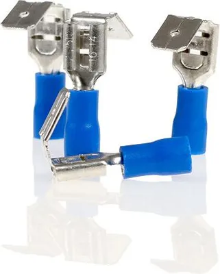 Produktbild von alca® Flachsteckhülsen mit Abzweig blau 6,3mm 10St. 1,5-2,5mm² AWG 16-14 teilisoliert männlich Flachstecker Quetschkabelschuhe Steckverbinder