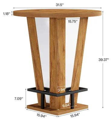 Image de Table ronde - Table haute de style bistrot - Table d'appoint de 100 cm avec repose-pieds - En bois, idéale pour les petits espaces - Couleur : kaki foncé