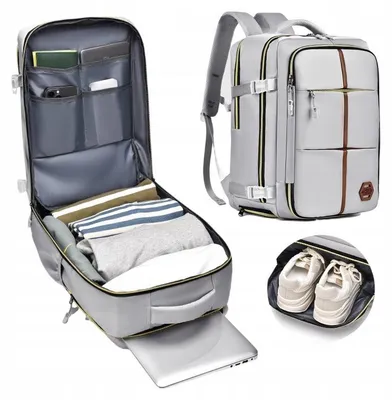 Produktbild von Grauer Reisehandgepäck Rucksack für Flugreisen 42x28x21 cm