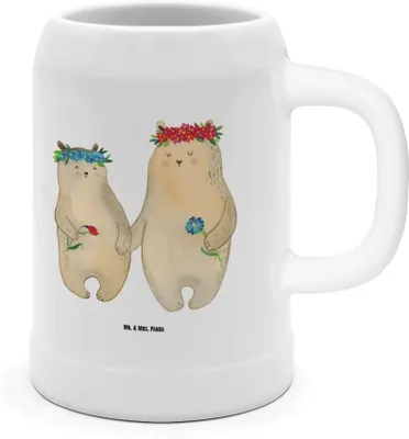 Produktbild von Mr. & Mrs. Panda Krug Bären mit Blumenkranz - Weiß - Geschenk, Steinkrug, Family, Seidel, Lieblingsmensch, Familie, Bruder, Steinzeugkrug, Tonkrug, Kinder, Mutter, Humpen