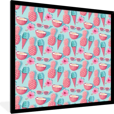 Produktbild von MuchoWow® Gerahmtes Poster Sommer - Eiscreme - Obst - Rosa 40x40 cm - Poster mit Schwarzem Bilderrahmen Wandposter Rahmen Foto Bilder - Mit Rahmen - Wanddekoration Schlafzimmer