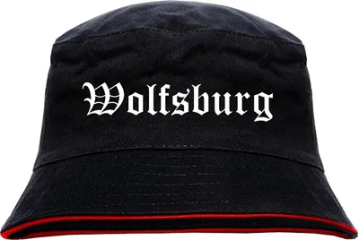 Produktbild von Wolfsburg Anglerhut - Altdeutsche Schrift - Schwarz-Roter Fischerhut S/M SchwarzRot