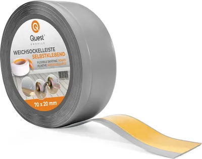 Produktbild von QUEST Weichsockelleiste Selbstklebend 70x20mm, 10m, Sockelleiste Knickleiste aus PVC Kunststoff, Flexible Fußleiste, grau