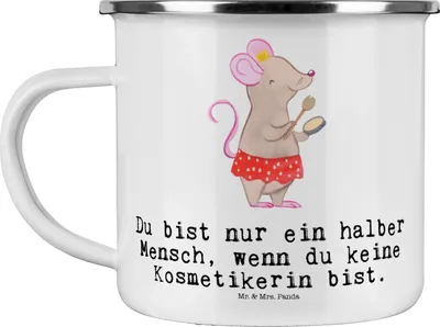 Produktbild von Mr. & Mrs. Panda emaillebecher Kosmetikerin Herz - Weiß - Geschenk, Emaille Tasse, Ausbildung, Teetasse, Spruch, Eröffnung, Kaffeepott, becher, Haferl, Pott, Lustig