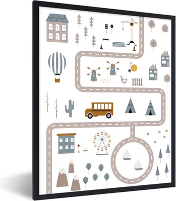 Produktbild von MuchoWow® Gerahmtes Poster Kinder - Auto - Heißluftballon 60x80 cm - Poster mit Schwarzem Bilderrahmen Wandposter Rahmen Foto Bilder - Premium - Wanddeko Wohnzimmer