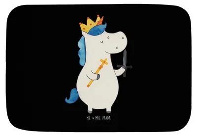 Produktbild von Mr. & Mrs. Panda Badematte Einhorn König mit Schwert - Schwarz - Geschenk, Unicorn, Einhörner, Mittelalter, badezimmermatte, Badezimmerteppich, Badteppich, Badvorleger