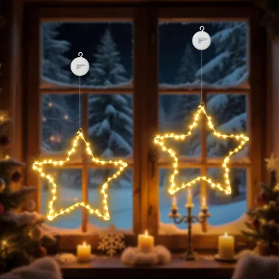 2er-Set LED-Sterne, 120 LEDs, warmweiß, batteriebetrieben, Timer