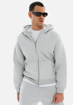 Produktbild von einfarbiger Basic Oversized Zip-Hoodie | Premium Herren & Damen Sweat-Jacke (Uni) Painted-Grau XL