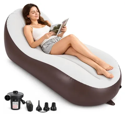 Aufblasbarer Sitzsack mit Pumpe, 103 x 103 x 60 cm, Velours