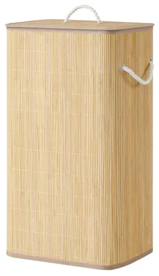 Zdjęcie produktu dla Koszyk na pranie z pokrywą, 90 litrów, wykonany z bambusa | Naturalny | 40x32x70 cm