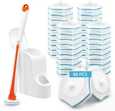 Image de Brosse de toilettes avec 40 recharges, orange, pour la salle de bains et l'évier