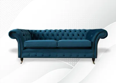 Produktbild von Chesterfield 3 Sitzer Blau Samt Möbel Modern Design Textil Wohnzimmer Couchen