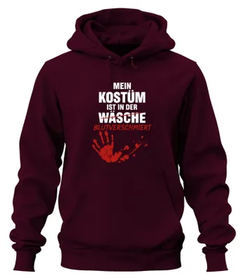 Productafbeelding van Mijn kostuum, een Halloween-horror zombie hoodie met bloedvlekken en een handafdruk, uni, bordeauxrood, maat XL